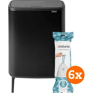 Brabantia Bo Touch Bin Hi 2 x 30 Liter Matt Black + Müllbeutel (120 Stück)