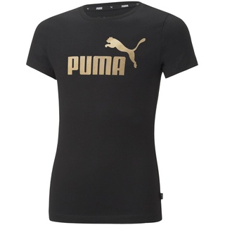 PUMA Mädchen T-Shirt - ESS+ Metallic LOGO TEE, Rundhals, Kurzarm, uni Schwarz (Puma Black-Gold) 104