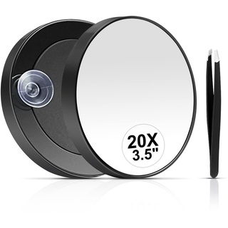MIYADIVA 20X Vergrößerungsspiegel, 20X Vergrößerungsspiegel Saugnapf und Pinzette, als Vergrößerungsspiegel Taschenspiegel Set für Augen Make-up 8,9 cm