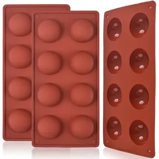 Silikonform mit 8 Löchern Halbkugeln für Schokolade Kuchen Gelee Pudding 3er Pac