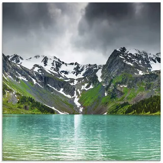 ARTland Wanddeko Glasbilder Wandbild Glas Bild einteilig 50x50 cm Quadratisch Natur Landschaft See Wald Berge Bergsee Gebirge Gewitter S5YM ARTland