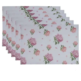 Clayre & Eef Tischsets 6er Set 48x33 cm Blau Rosa Baumwolle Hortensie