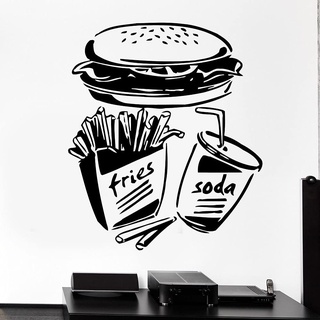QIANGTOU Big Hamburger Wandaufkleber Fast Food Pommes Soda Burger Restaurant Wandtattoo Burger Restaurant Fenster Dekor Pop Art Aufkleber 85x73cm
