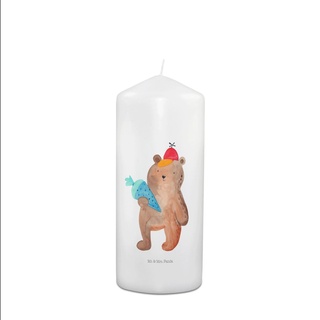 Mr. & Mrs. Panda 15 x 7 cm Kerze Bär mit Schultüte - Weiß - Geschenk, Grundschule, Einschulung Geschenk, Kerze für Kommunion, Taufkerze, Gesche...
