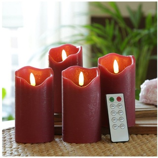 MARELIDA LED-Kerze LED Kerzenset Adventskerzen Echtwachs Fernbedienung H: 13cm rot 4St. (4-tlg) rot
