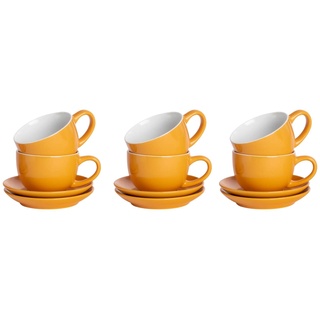 Argon Tableware 12 Stück Farbige Cappuccino Tasse und Untertasse Set - Modern Style Porzellan-Tee-und Kaffeetassen - Gelb - 250ml