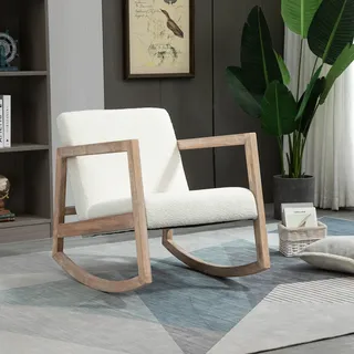 Homcom Schaukelstuhl gepolstert Polyester 60 x 71 x 81 cm Cremeweiß