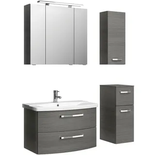 Saphir Badmöbel-Set »Serie 4010 4-teilig Keramik-Waschtisch mit LED-Spiegelschrank«, (Set), Badezimmer Set mit Unterschrank, Hängeschrank, inkl. Türdämpfer, grau