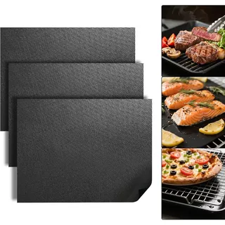 BBQ Grillmatte für Gasgrill 3er Set, 40 x 33 cm Ofenmatte Backofen Grillfolie fü
