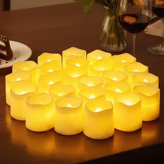 24 Stück Led Kerzen Outdoor,LED Teelichter Kerzen,Flackernde Flammenlose Kerzen für Perfekte Stimmung,Wasserdichte,Realistisch Flammenlose für Festliche Deko,Valentinstag,Romantische Deko,Ostern