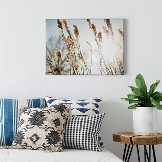 A.S. Création Leinwandbild Pampasgras - Kunstdruck beige blau - 70x50 cm Querformat - Wanddekoration Wohnzimmer - Bild auf Keilrahmen
