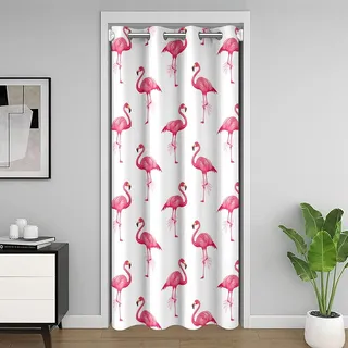 Loussiesd Flamingo Vorhang Tropisch Flamingo Muster Türvorhang 86x203cm Kinder Jungen Mädchen Palm Blatt Summer Rosa Tier Dekor Vogel Drucken Vorhang für Innentür Raumteiler für Schlafzimmer