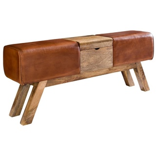 KADIMA DESIGN Sitzbank Retro Sitzmöbel mit Stauraum aus Leder & Holz, 120cm lang braun