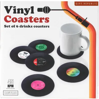 Gift Republic - 6 Rockabilly Vinyl Glasuntersetzer | Coole Retro Untersetzer | Silikon Bierdeckel Schallplatte | Vinyl Coaster | Tischuntersetzer rund | Geschenk zu Weihnachten, Geburtstag, Ostern