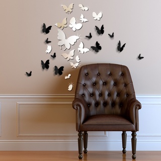 Walplus WSM2057 14 Spiegel-Schmetterlinge plus WS1008 WALPLUS 3D-Wandkunst, schwarz, für Kinderzimmer, Büro, Heimdekoration
