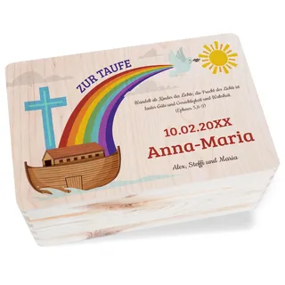 Shirtracer Erinnerungsbox Baby personalisiert Taufe Arche Noah | Holz, 30x20x14 cm, Täufling, Patenkind, Segen, Taufgeschenke