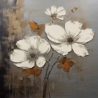 EUROART Wandbild 50 x cm White Flowers On Silver IV Metall Gold