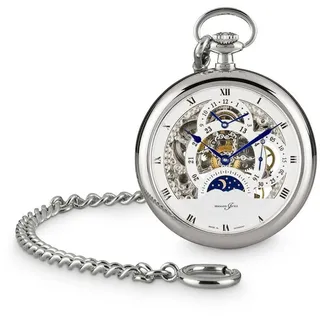 Hermann Jäckle Taschenuhr "Tuttlingen II" Skelett, Handaufzug, 50 mm, Mineralglas, (mit Kette und Reiseetui), mit Kette & Reiseetui – Made in Germany, Edle Herrenuhr silberfarben