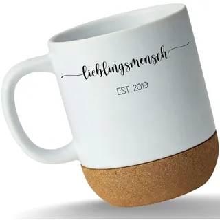 Tasse Untersetzer Kork - Freund - Lieblingsmensch est Jahreszahl I Freundschaft Geschenk Pärchen Geschenkidee Paare I BFF Geschenke Freundinnen - 330 ml - Weiß Matt