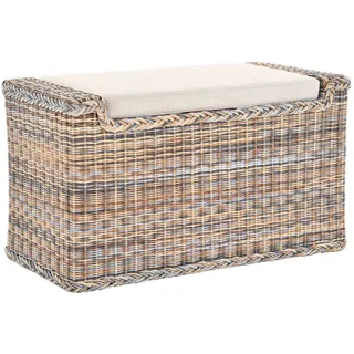 Krines Home Sitztruhe Rattan Wäschetruhe Sitzbank mit Stauraum Wäschesortierer 3 Fächer, mit Deckel braun