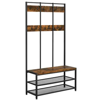 Boxxx Garderobe Vasagle, Braun, Schwarz, Metall, Holzwerkstoff, Vintage, 100x184x40 cm, Garderobe, Garderoben-Sets & Serien, Garderoben-Sets