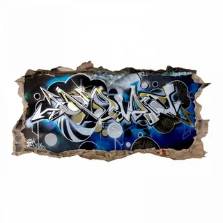 148 Wandtattoo Graffiti blau grau - Loch in der Wand - in 6 Größen - cooles Wandbild Wanddeko Teenager Jugendzimmer - Größe 1250 x 630 mm
