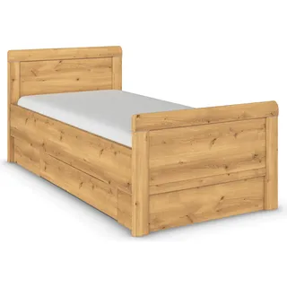 Stauraumbett RAUCH "Bett Einzelbett Stollenbett Bettkästen EVELYN", braun (asteiche), B:109cm H:94cm L:210cm, Betten, Stauraumbett, in Komforthöhe mit Holzkopfteil sowie Schubladen MADE IN GERMANY