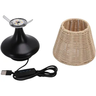 Nachttischlampe Im Vintage-stil Aus Rattan Mit Gewebtem Lampenschirm Für Schlaf-/wohnzimmer, Schwarz.