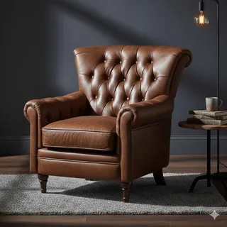 Phoenixarts Chesterfield Ledersessel Braun Echtleder – Vintage Leder Clubsessel – Chesterfield Sessel – Retro Armchair für Wohnzimmer Büro Herrenzimmer