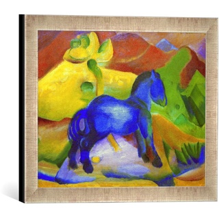 Gerahmtes Bild von Franz Marc Blaues Pferdchen, Kinderbild, Kunstdruck im hochwertigen handgefertigten Bilder-Rahmen, 40x30 cm, Silber Raya