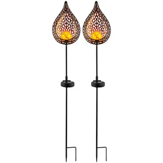 ETC Shop LED Flammen Optik Glas Außen-Solarstrahler 2er Set