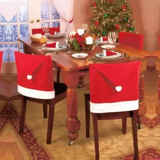 6er Set Weihnachten Stuhlhussen + Besteckhussen, Weihnachts Stuhlhussen Rot, Stuhlhussen Weihnachten Groß, Chair Cover Christmas Für Festliche Dekor
