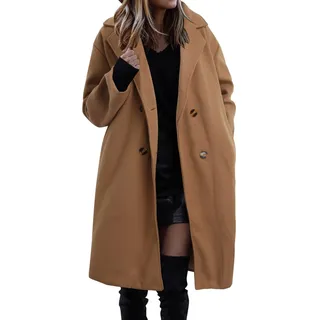 Generisch Wollmantel Damen Lang - Mantel Damen Lang Warm Wollmantel Trenchcoat Wolle Schwarzer Wintermantel Damenmantel Elegant Winterjacke Mantel A-Linie Trench Coat Herbstmantel Steppmantel