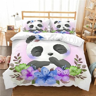 BLuvos Bettwäsche 135x200 Lila Panda Bettbezug 135 x 200 Und 1 Kissenbezug 80x80 110g/m2 Microfiber Bettwäsche-Sets Mit Reißverschluss Personalisierte Geschenke Für Jungen Mädchen