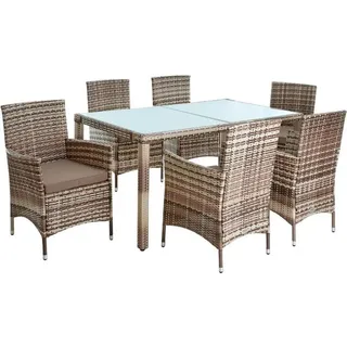 Estexo Polyrattan Sitzgruppe Essgruppe Gartenmöbel Set 6 Pers. Gartenset Beige-Braun