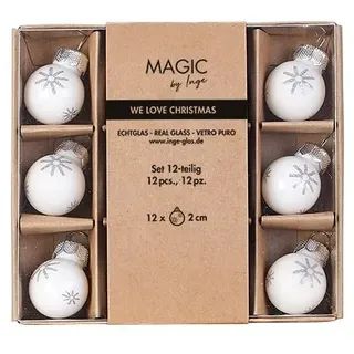 Weihnachtskugeln Glas 2cm x 12 Stück in Kartonbox Christbaumkugeln weiß - Just White