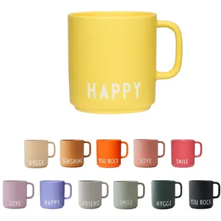 Design Letters Kaffeebecher mit Henkel Gelb HAPPY | Tasse mit Spruch | Personalisierte Geschenke für Frauen & Männer | Geburtstag, Hochzeitsgeschenk | Kaffeebecher Porzellan 250 Ml