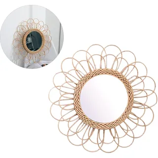 Boho-wandspiegel, 40 Cm, Aus Rattan In Sonnenblumenform, Runder Hänge-schminkspiegel, Ethnische Dekoration