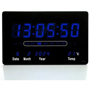 TruWare Wanduhr Wanduhr Digital Groß LED Uhr mit Kalender blau