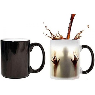 Keramik Tasse mit Thermoeffekt Halloween Deko Horrorgeschichte Walking Dead Magische Becher Farbwechsel Tasse Kaffeetasse Halloween Geschenke
