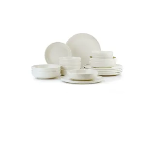 Elegantes 18-teiliges Speiseservice, 100% Porzellan, cremefarben | Inklusive Servierteller, Schüsseln und Tellern | Spülmaschinen- und mikrowellengeeignet