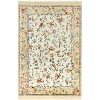 Teppich NOURISTAN "Orient Flowers" Teppiche Gr. B/L: 135 cm x 195 cm, 5 mm, 1 St., beige (beige, creme) Fransenteppich Orientalische Muster Orientalisch mit Fransen, Orient, Wohnzimmer, Schlafzimmer, Esszimmer