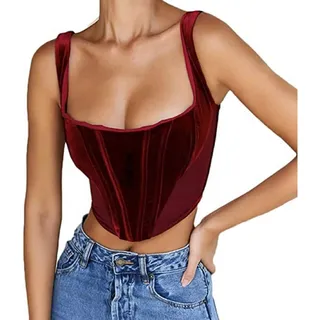 Onsoyours T-Shirt Damen Sommer Damen Schulterfrei Camis Ring Crop Top Leibchen Bluse Frauen Boho Tank-Bustier BH Neckholder Bralette Cami Tops H Rot M - M