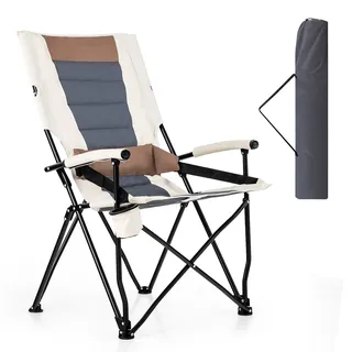 COSTWAY Campingstuhl mit Getränkehalter & Lendenkissen, Klappstuhl, gepolsterter Angelrstuhl, Tragfähigkeit von 150 kg, tragbarer Faltstuhl für Picknick, Garten, Camping und Angeln