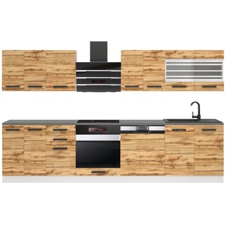 Belini Küchenzeile Küchenblock Lucy - Küchenmöbel 300 cm Einbauküche Vollausstattung ohne Elektrogeräten mit Hängeschränke und Unterschrän...