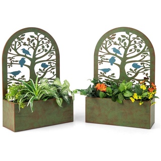 COSTWAY Blumenkasten (2 St), mit Spalier & Haken, hängend & freistehend, 47cm grün 17 cm x 60 cm x 47 cm