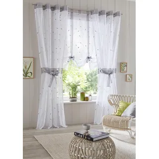Home Affaire Gardine »Jaca«, (2 St.), transparent, 2-er Set, bestickt, Voile, inkl. Raffhalter, 588061-5 grau