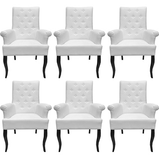 Casa Padrino Chesterfield Neo Barock Esszimmerstuhl 6er Set Weiß / Schwarz - Kunstleder Stühle mit Armlehnen - Barock Möbel