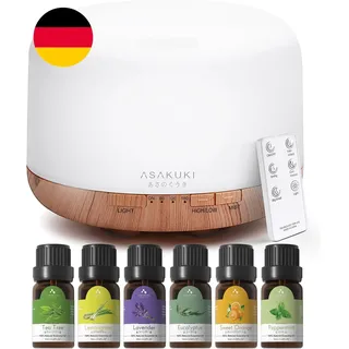 ASAKUKI Aroma Diffuser Mit Ätherische Öle Set | 500ML Aromatherapie Luftbefeucht