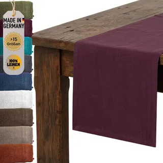 chambry Premium Tischläufer 100% Leinen Stonewashed - Handarbeit Made in Germany - natürliche und hochwertige Tischdekoration aus Naturmaterial - Bordeaux 40cm x 200cm